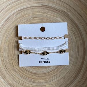 NWT Express 3 Piece Bracelet Set with Gold and White Beads